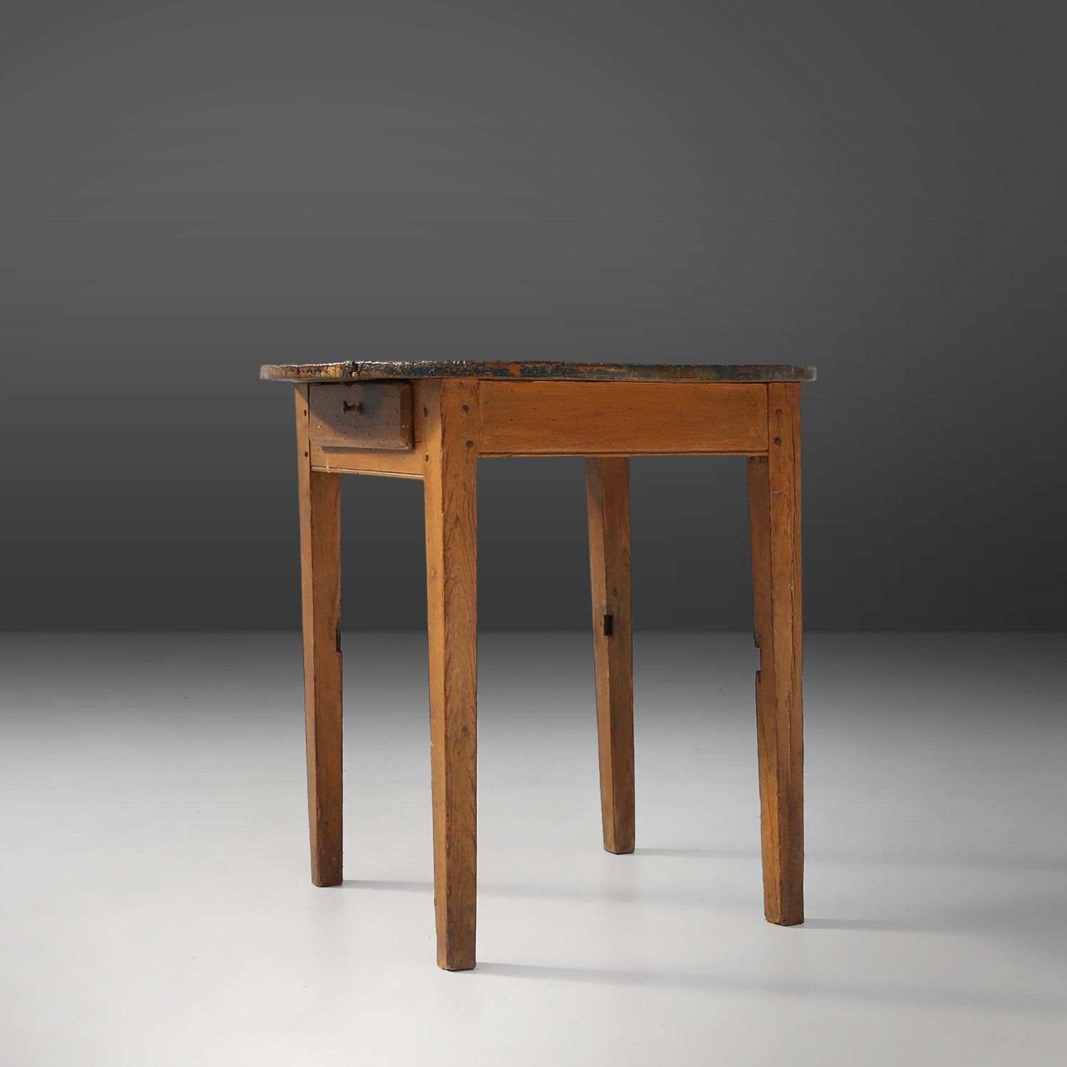 French round side table in oak with blue top and beautiful patina, ca. 1850-img